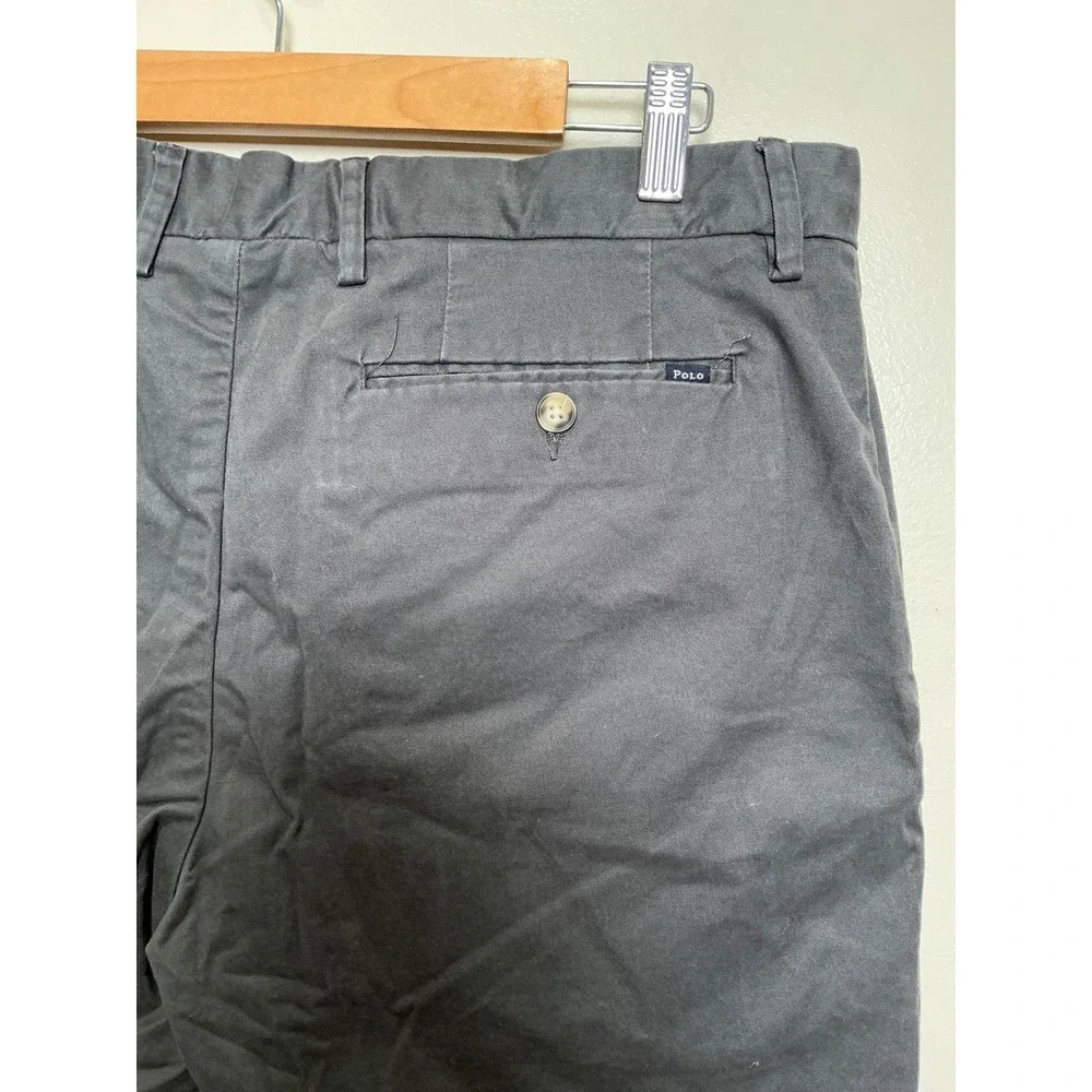 Polo Ralph Lauren Slim Stretch Chino Shorts Men 35 Grey Solid Flat Front Casual